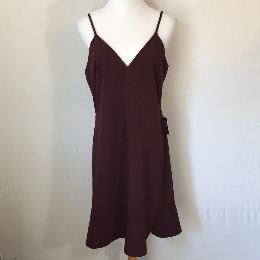 Express Ruffle Cami Fit & Flare Dress Red Large - Picture 4 of 5